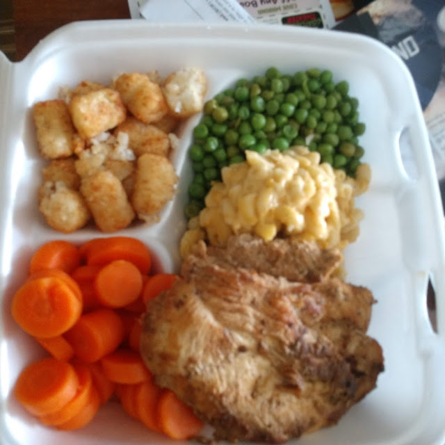 Pork Chops Tater Tots Mac and Cheese and Vegetables