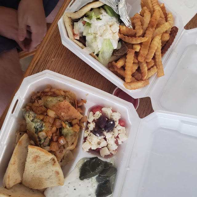 Lamb Gyro Fries Grape Leaves Spinach Pie