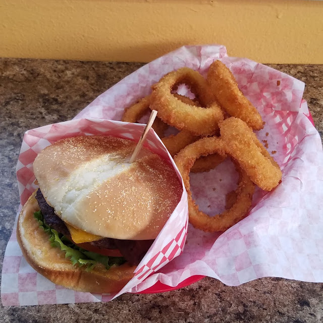 Bacon Cheese Burger with Onion Rings