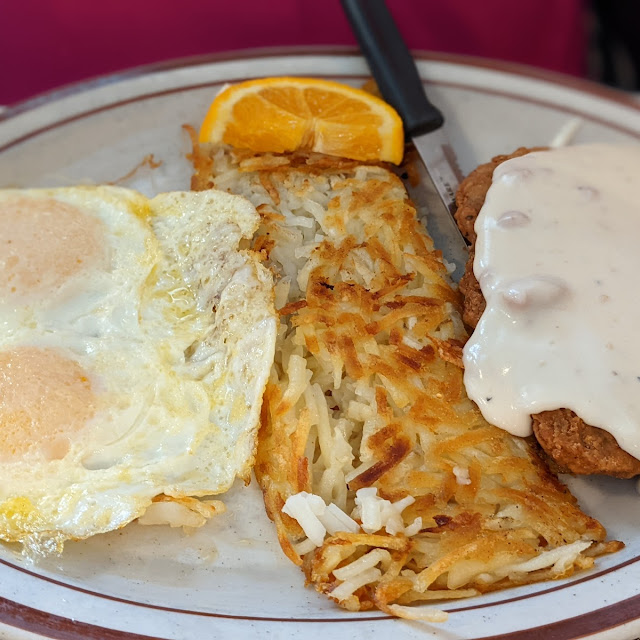 Chicken Fried Steak Eggs and Hashbrowns
