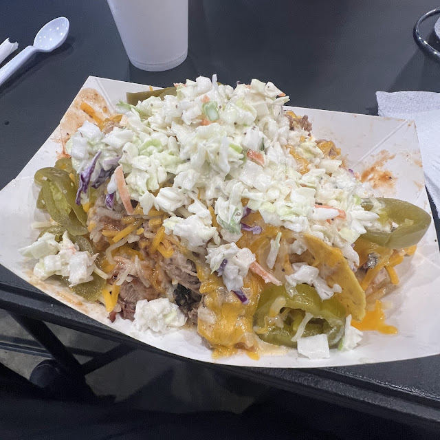 Nachos with Brisket Add Slaw and Jalapeño Peppers and Eggs Hero