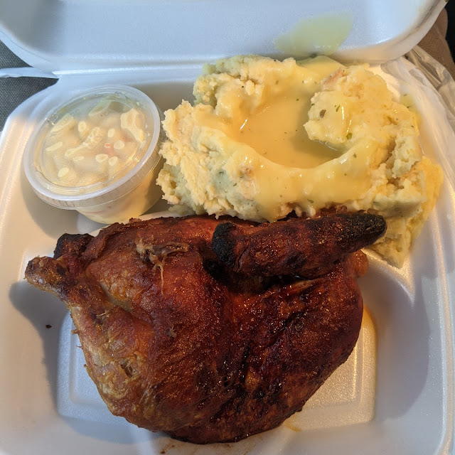 Have Chicken with Mashed Potatoes and Gravy with Macaroni Salad