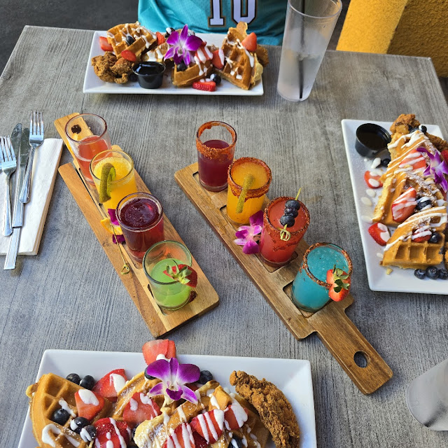 Chicken and Waffles and Mimosa Flight