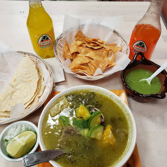 Caldo Verde De Res Con Nachos and Mexican Salsa