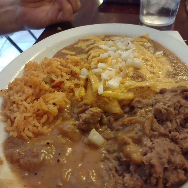 Tex Mex Plate Carne Guisada Enchilada Rice Beans