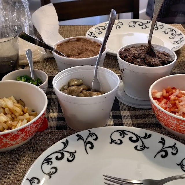 Barbacoa Tripas and Refried Beans
