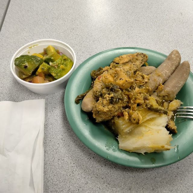 Boiled Green Banana's-Yuca-Chicken- Aquacate Salad