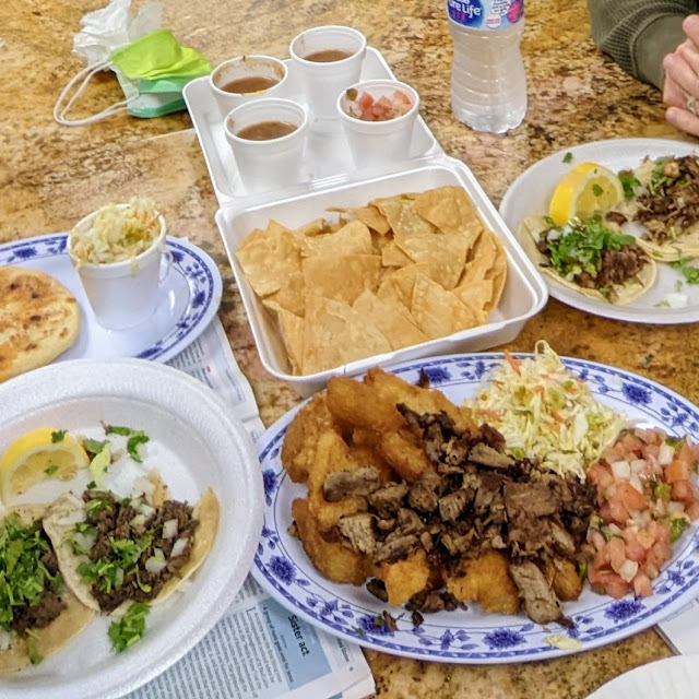 Chicken and Cheese Pupusas Chicharrones and Yucca Carve Asada Tacos