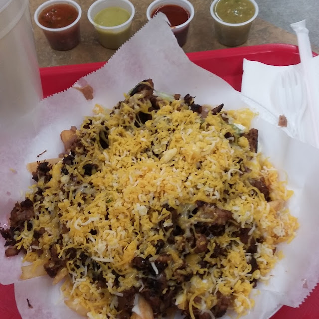 Adobada Fries with Refried Beans