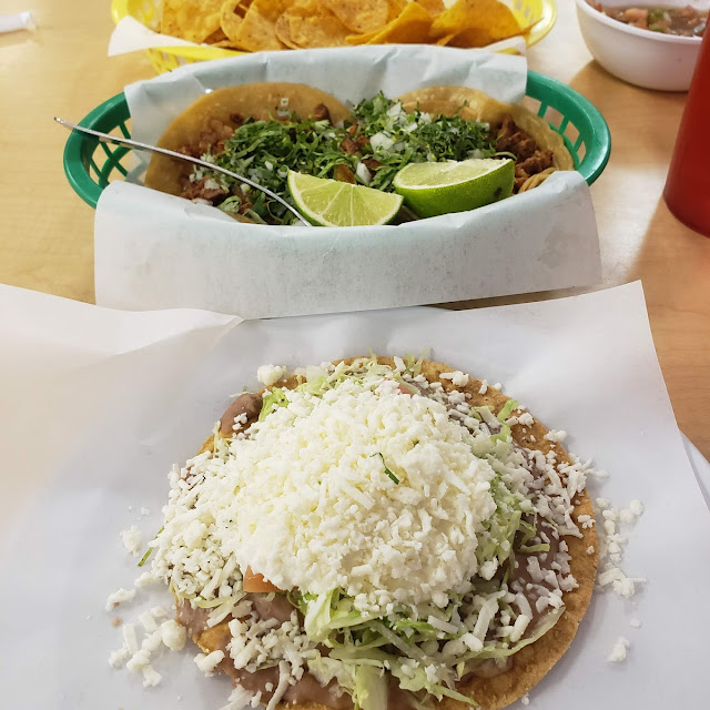 Pork Tacos Veggie Tostada Chips and Salsa