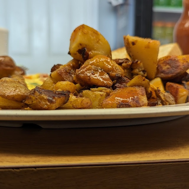 Home Fries Western Omelette Butter Toast Couple of Sausages