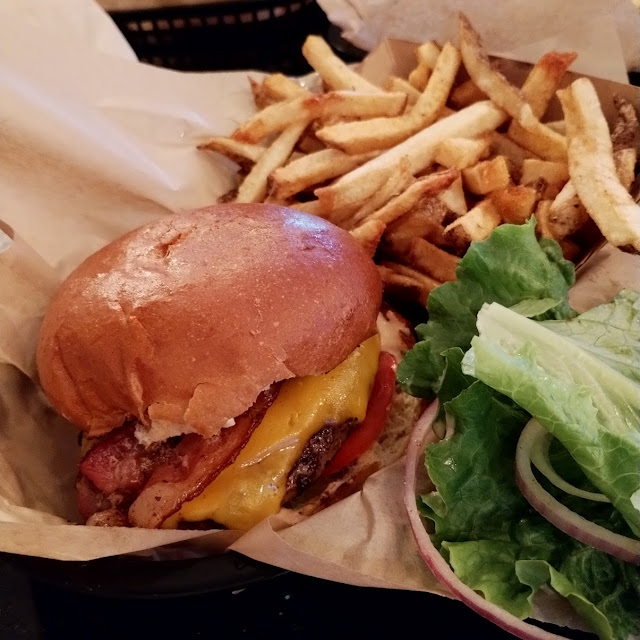 Bacon Burger and Fries with Cheese