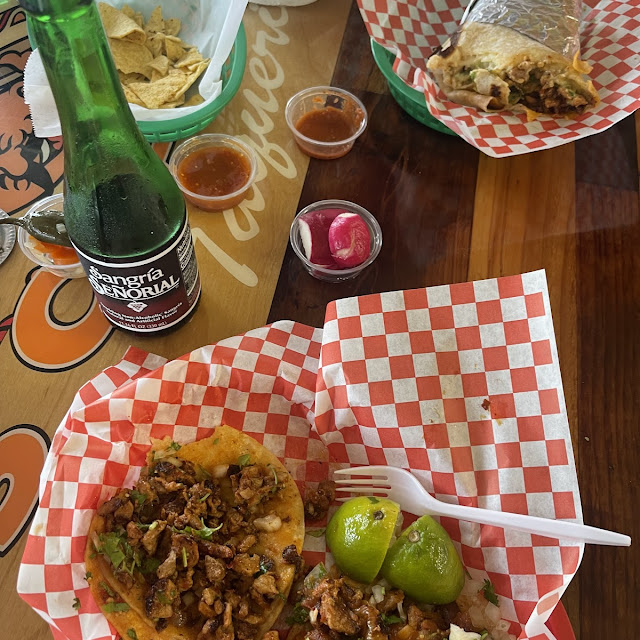Tacos and Burrito De Carne Al Pastor