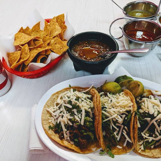 Large Tacos De Carne Asada Chips and Warm Salsa