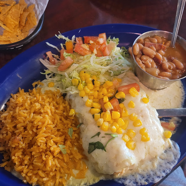 Chicken Enchiladas with Rice and Beans