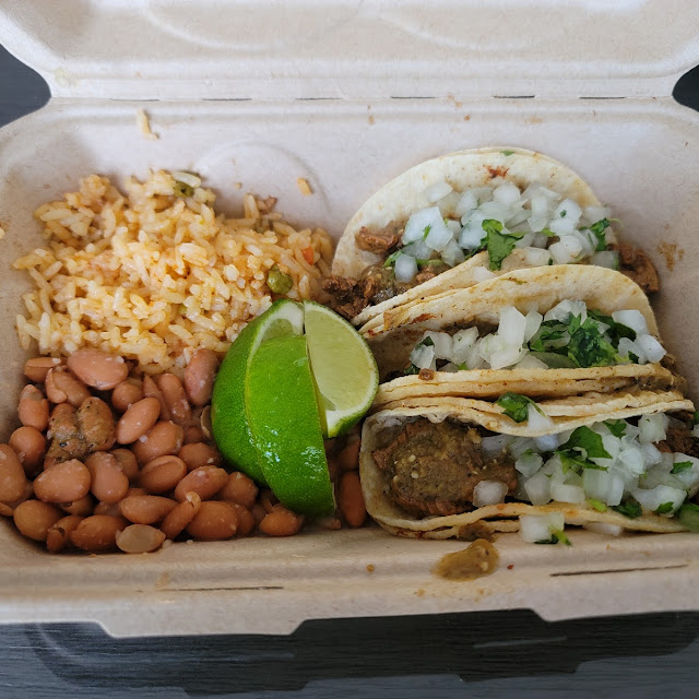 Steak Tacos with Mexican Rice and Pinto Beans