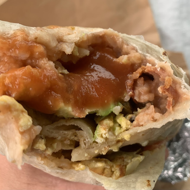Breakfast Burrito Bacon Egg Cheese Rice and Beans