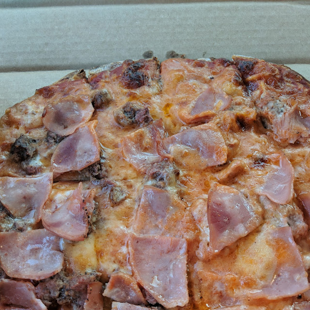 Beef and Canadian Bacon Thin Crust Cheese Pizza