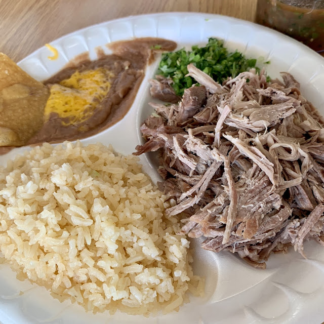Carnitas Plate with Rice and Beans
