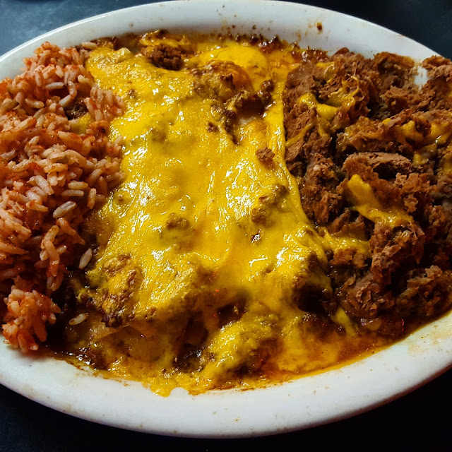 Two Cheese Enchiladas with Rice and Beans