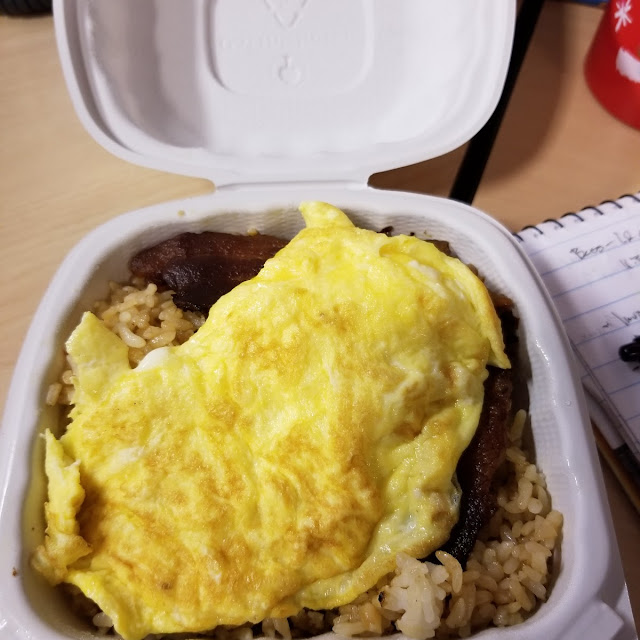 Breakfast Bento with Fried Rice Bacon and Scrambled Eggs