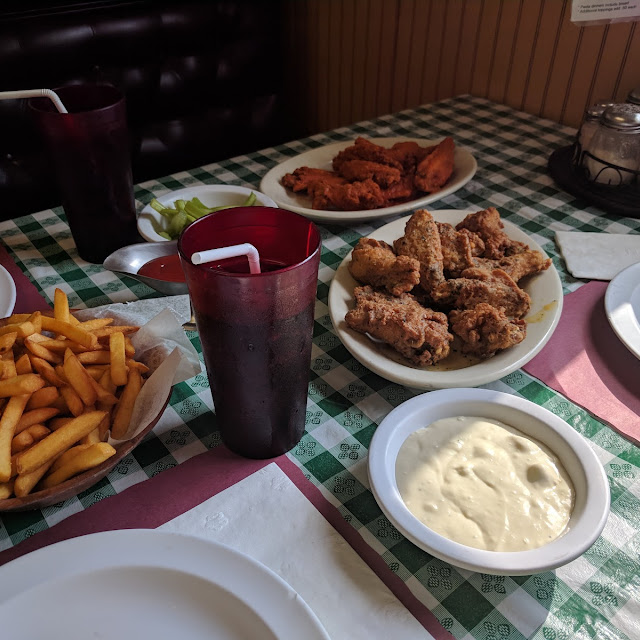 Garlic Parm Wings Hot Buffalo Wings Fries and Soda