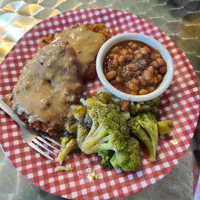 Pork Chops Broccoli and Baked Beans