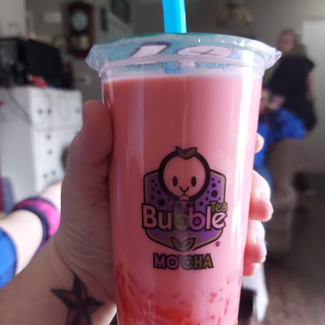 Watermelon Bubble Milk Tea with Strawberry Bubbles