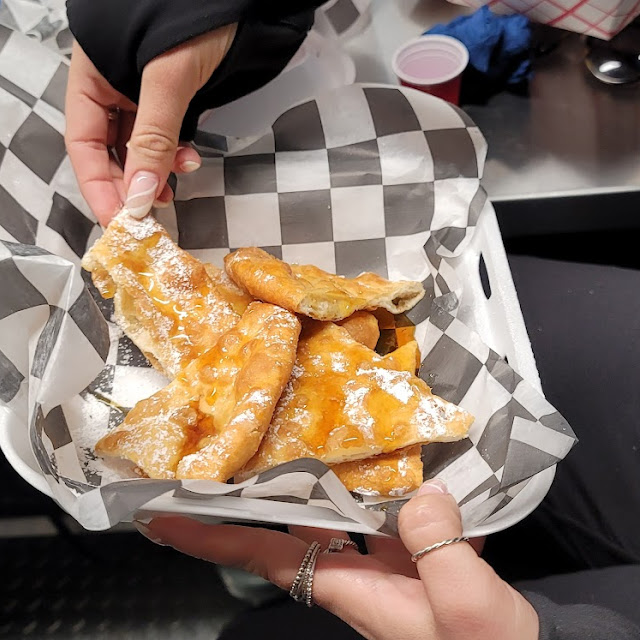 Fry Bread with Bourbon Maple Syrup and Powder Sugar