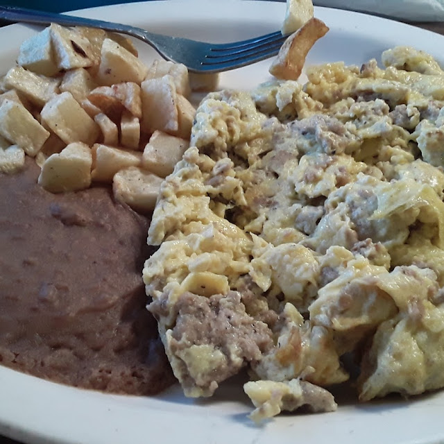 Sausage Egg Refried Beans and Potatoes