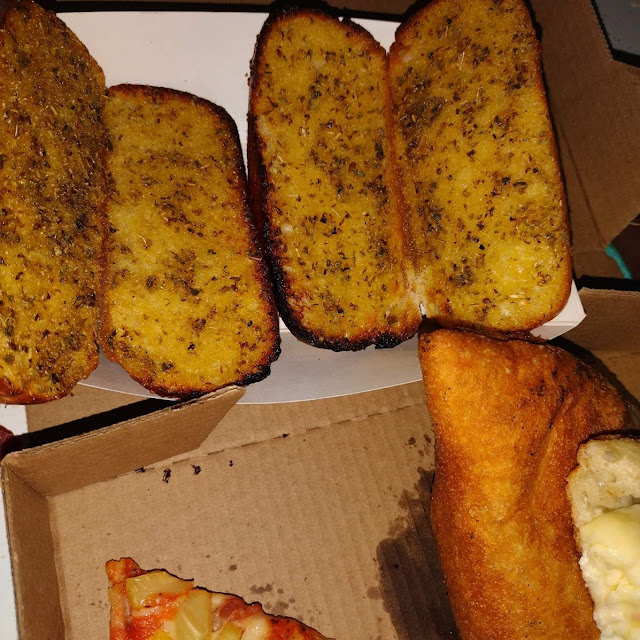 Hawaiian Pizza Calzone and Garlic Bread