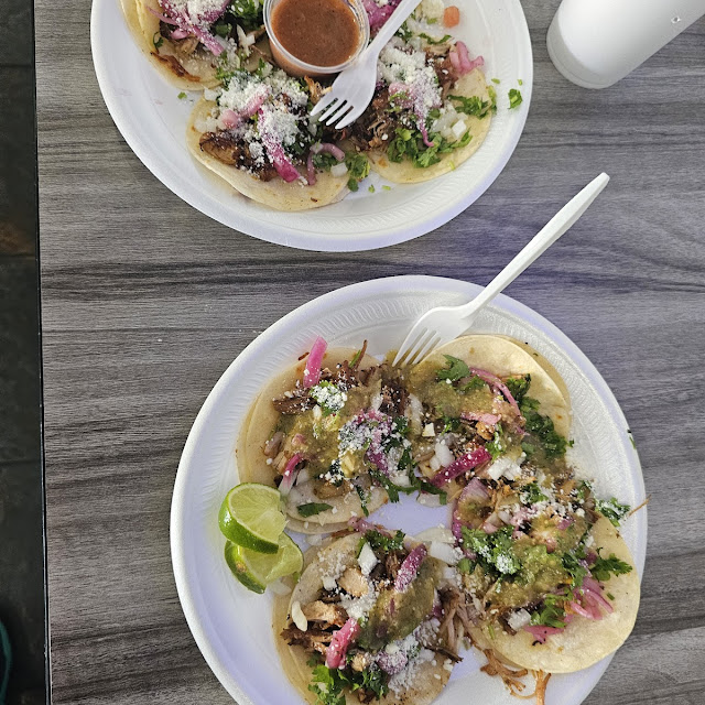 Fantastic Carnitas Pork Street Tacos w Onions Cilantro Cotija Cheese Green Salsa