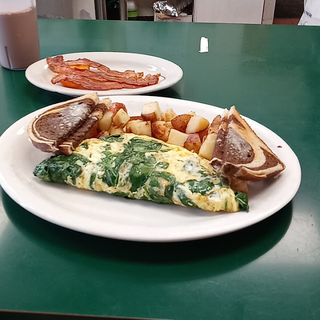 Spinach Omelette Marble Toast Side of Bacon