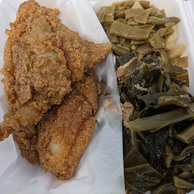 Catfish with Collard Greens and Green Beans