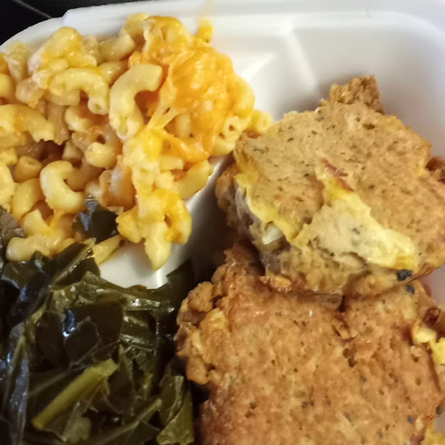 Crab Cakes Mac and Cheese with Greens