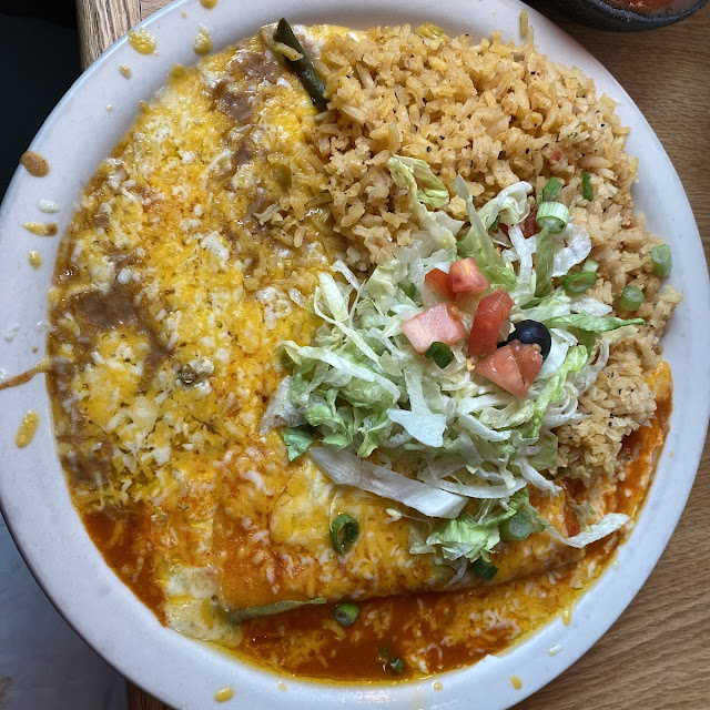 Spinach Enchilada with Rice and Beans