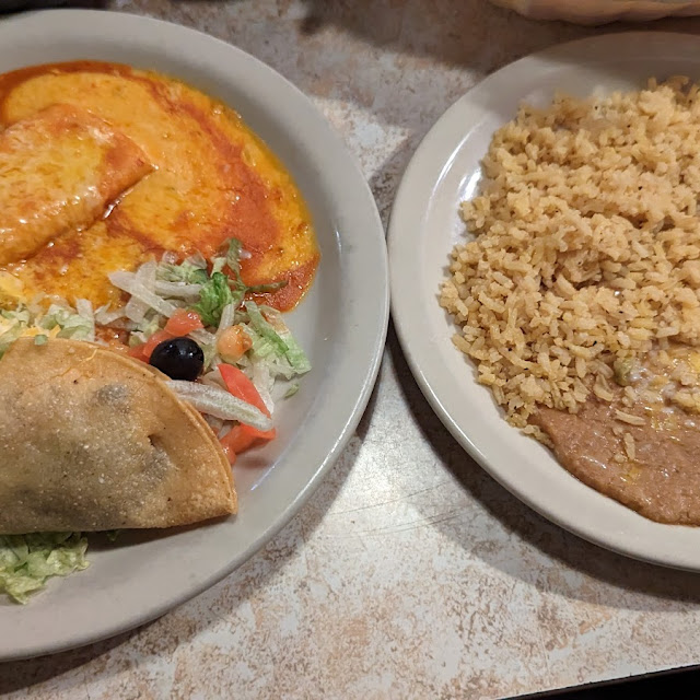Cheese Enchilada or Taco with Rice and Beans