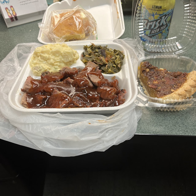 Barbecue Tri Tip Potato Salad Collard Greens and Cornbread
