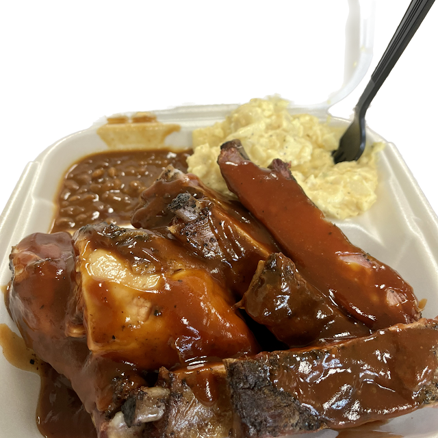 Chicken and Ribs with Beans and Potato Salad