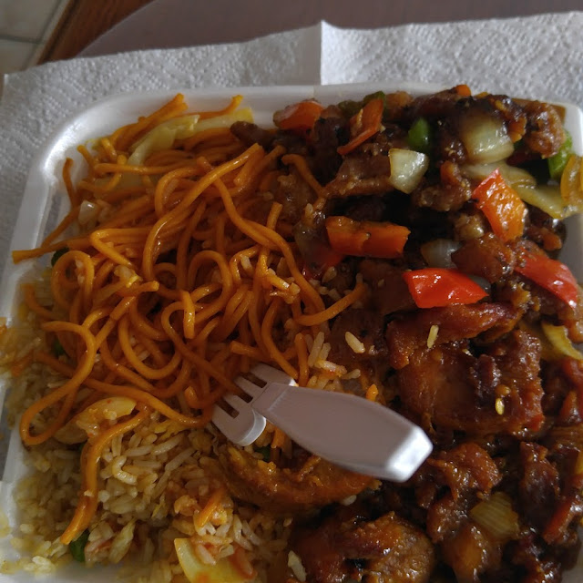 Chow Mein Fried Rice with Spicy Chicken and Kung Pao Chicken
