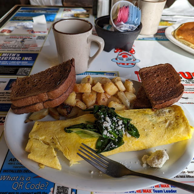 Spinach and Feta Omelet Whole Wheat Toast and Home Fries