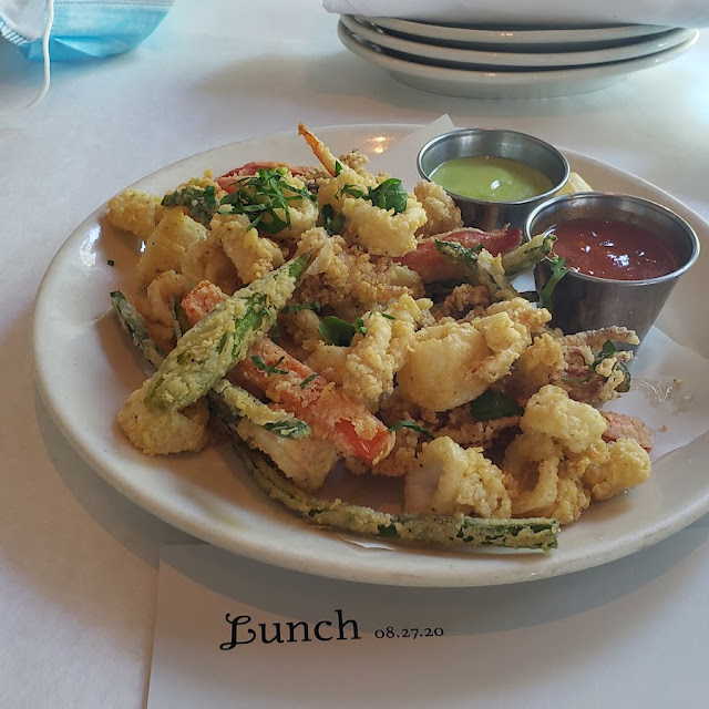 Fried Calamari & Peppers with Green Sauce & Marinara