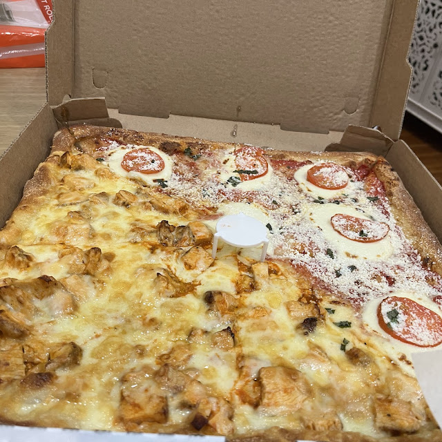 Half Margherita Pizza & Half Buffalo Chicken Pizza