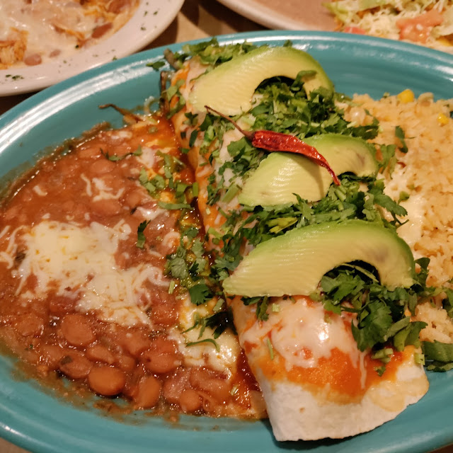 Pablano Releano Carnitas Tamales in Beef Tostada Chicken Enchilada