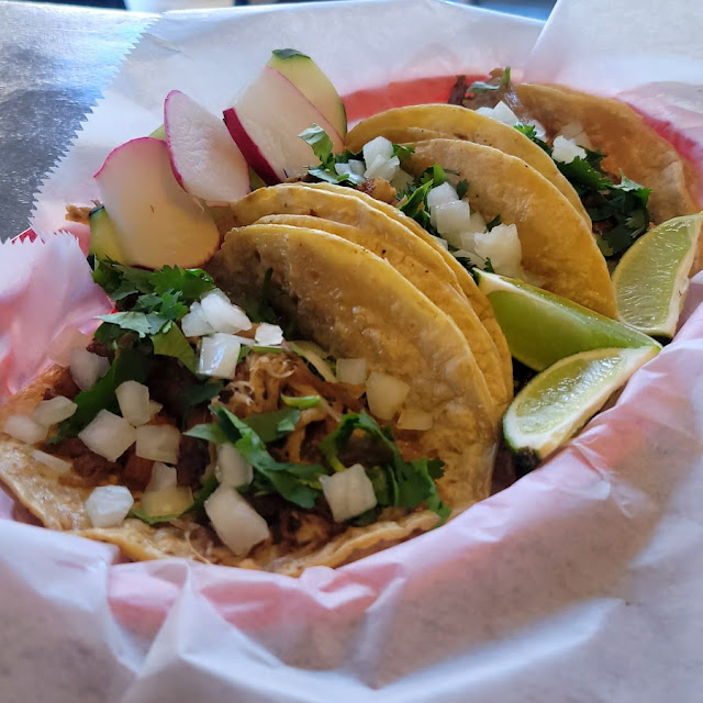 Steak Taco and Chicken Tinga Taco