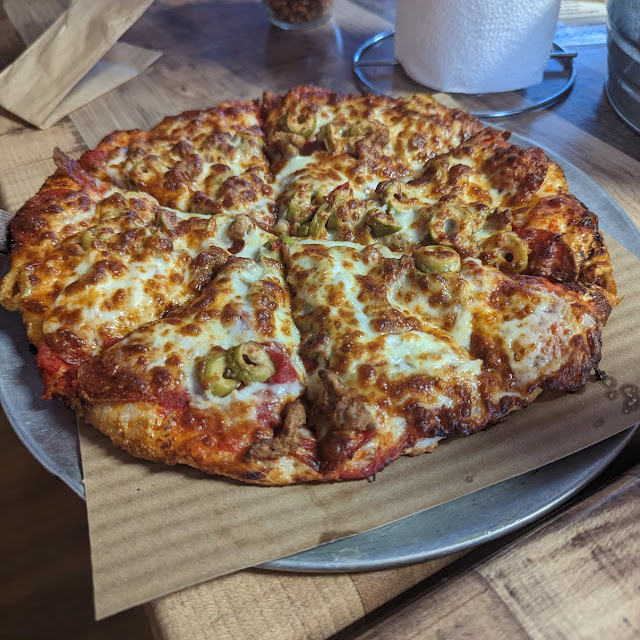 10 Pepperoni Sausage and Green Olive Pizza