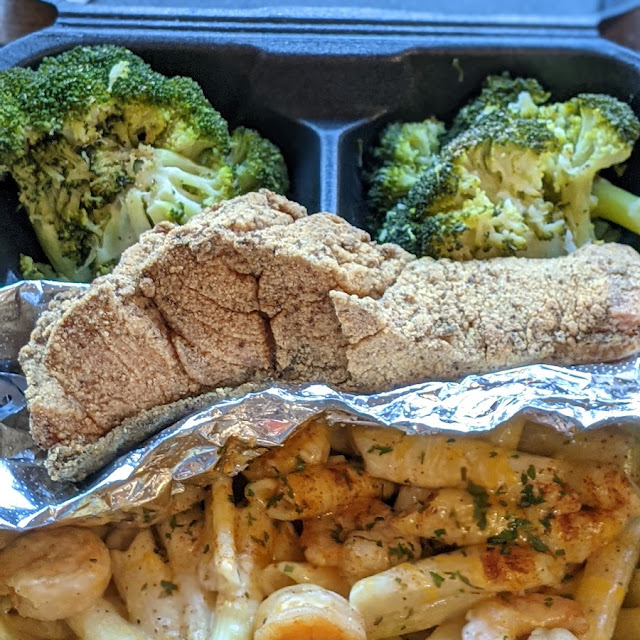 Shrimp Pasta with Fried Salmon