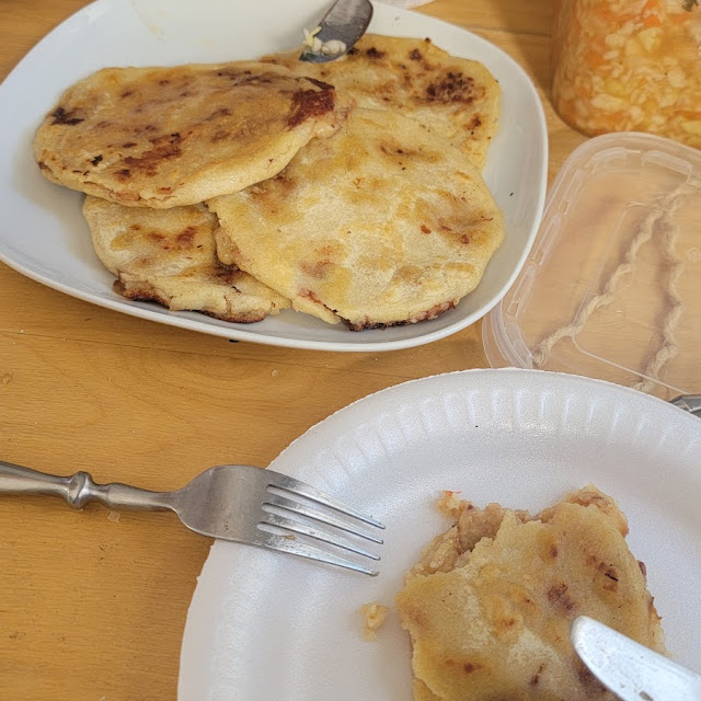 Chicharron Pupusa and Cheese Pupusa