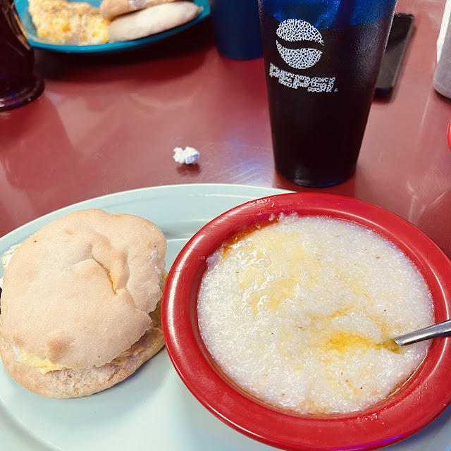 Sausage Egg Biscuit and Butter Grits