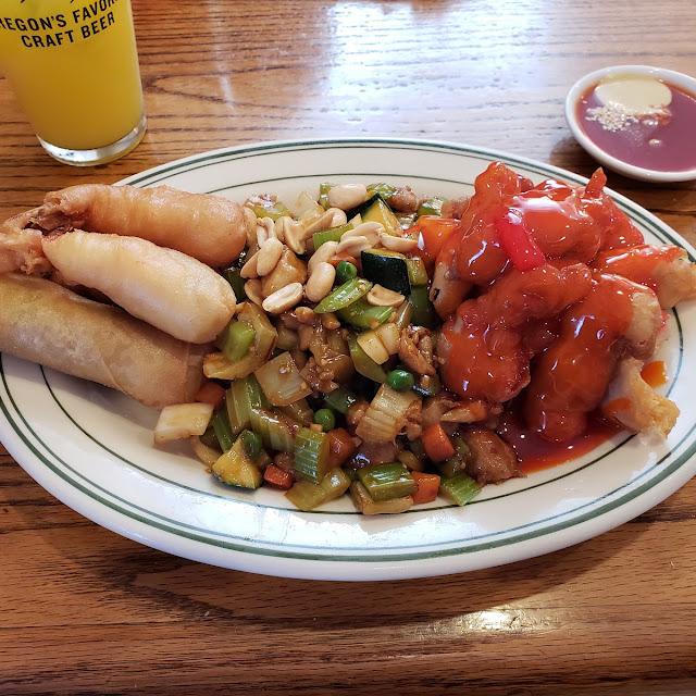 Shrimp Sweet and Sour Chicken Egg Roll and Kung Pao Chicken